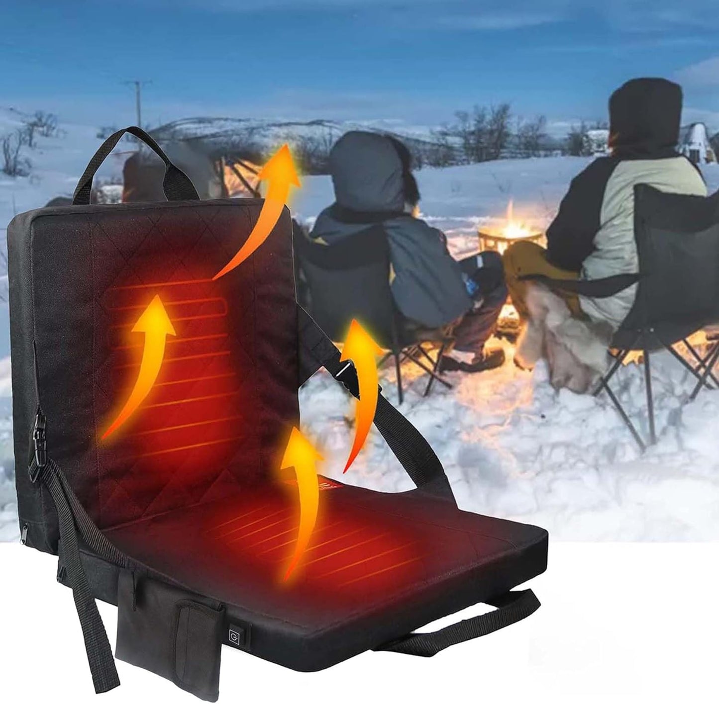 Portable Foldable Heated Stadium Seat, Heated Seat Cushion USB Powered【No Power Bank】 3 Mode Adjustable Pad with Pocket, Heated Memory Foam Backrest Cushion for Outdoor,Indoor Sports