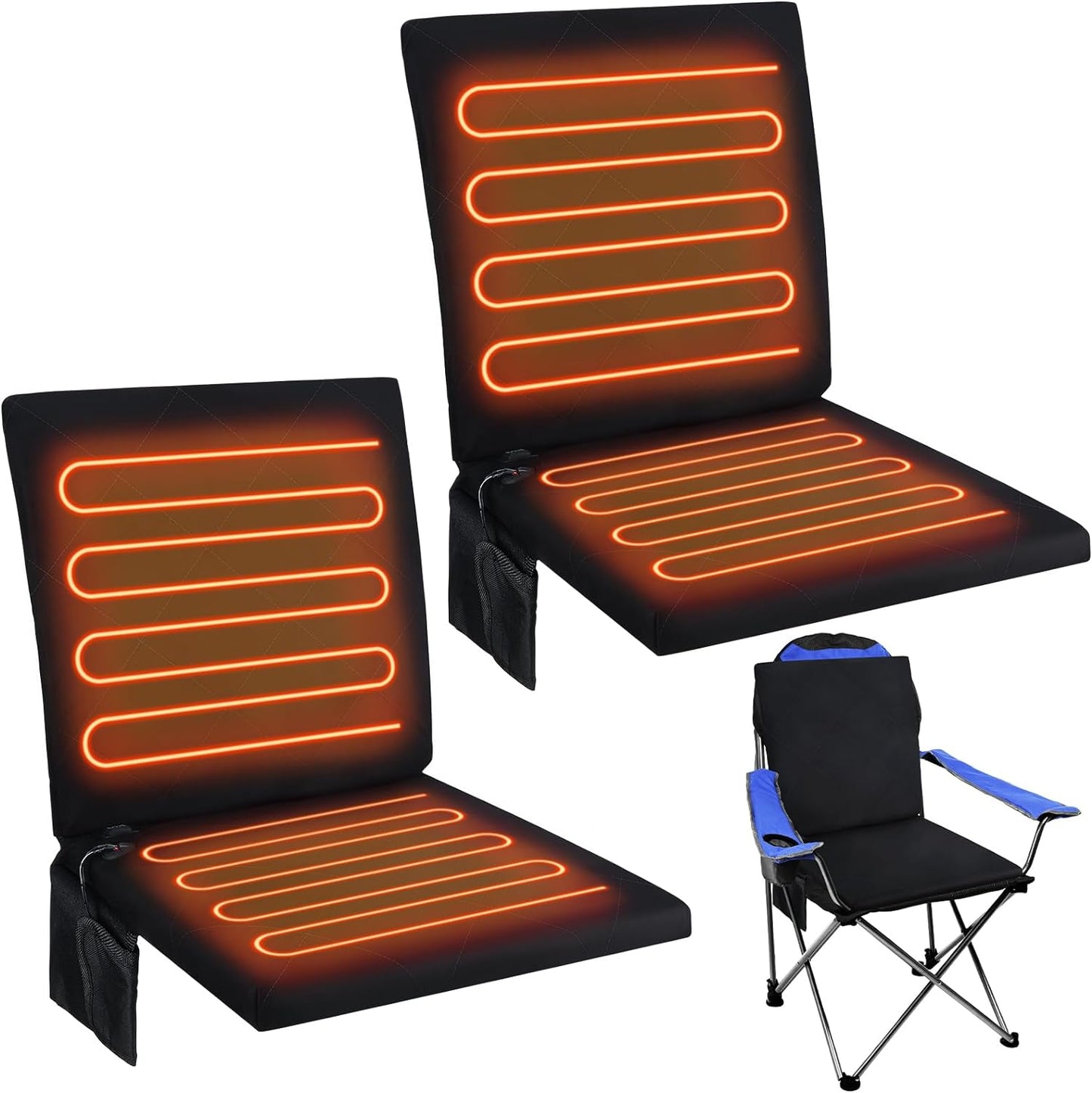 Portable Heated Seat Cushion Black Foldable Heating Cushion 3 Mode Adjustable Heated Chair Pad Stadium Chair Heated Stadium Seat for Sports, Indoor, Outdoor, Power Bank Not Included