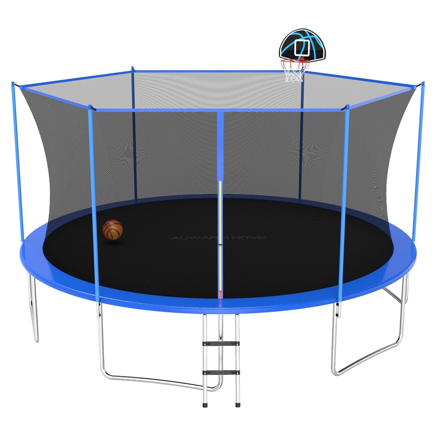 ACWARM HOME 15FT Outdoor Trampolines with Safety Enclosure and Basketball Hoop, Blue Trampoline with Net for Kids