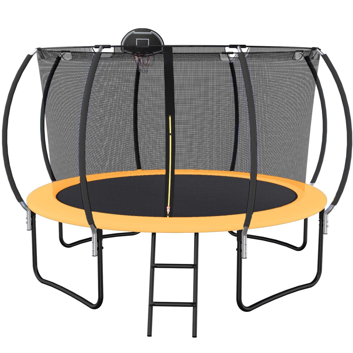 12FT Trampoline for Adults & Kids with Basketball Hoop, Recreational Trampoline with Curve Poles, Safety Enclosure Net & Ladder, 400LBS Capacity, Impressive Bouncing Experience with Waterproof Mat