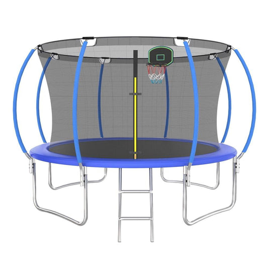 12FT Trampoline with Basketball Hoop for Kids and Adults, SEGMART Upgrade Outdoor Trampoline with Safety Enclosure Net, Heavy Duty Backyard Trampoline with Ladder for Lawn Garden Yard, Bule