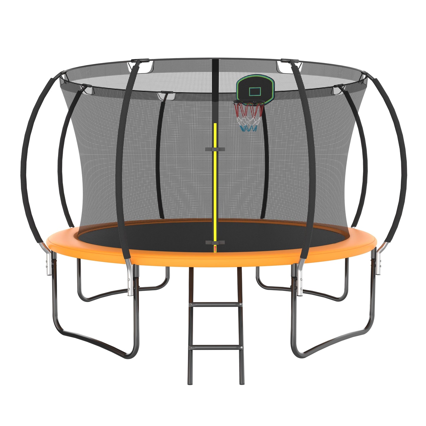 12FT Trampoline for Kids and Adults with Safe Enclosure Net, SEGMART Round Recreational Trampoline with Basketball Hoop, Upgrade Outdoor Trampoline with Ladder for Backyard Park, Orange