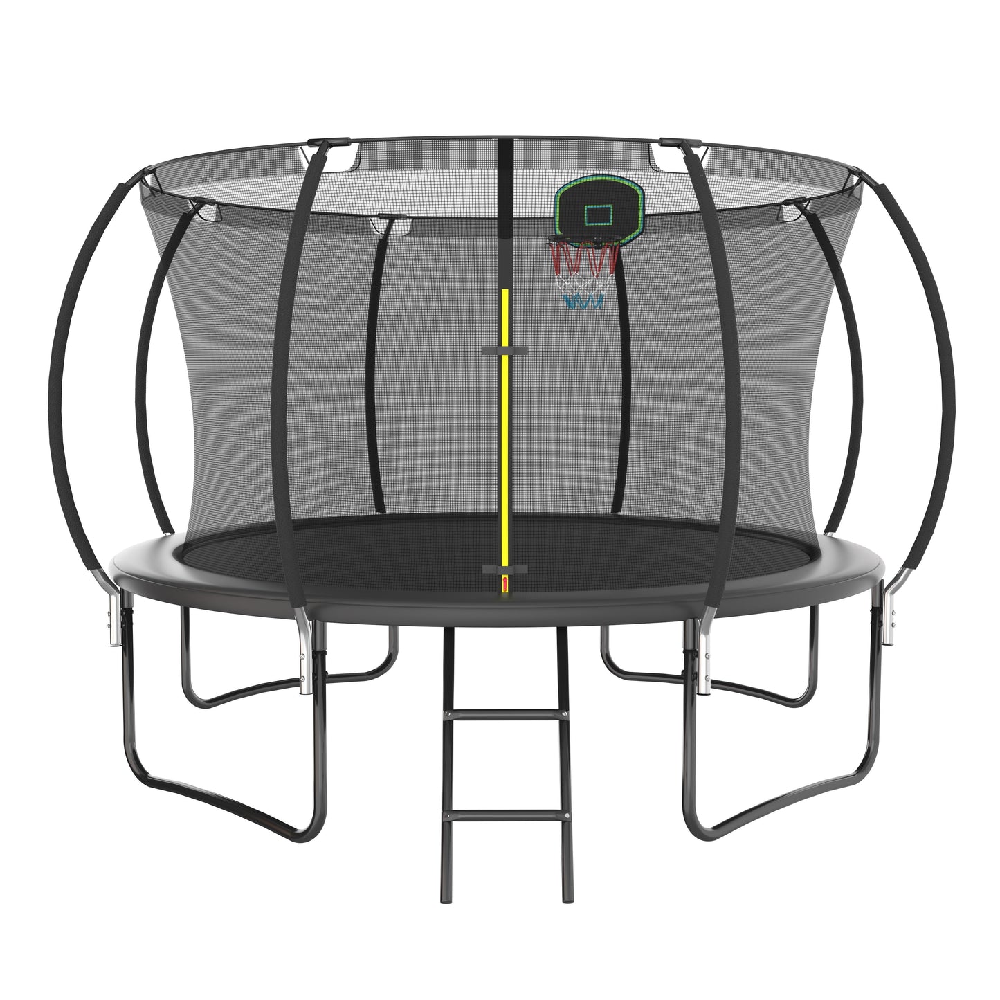 12ft Trampoline with Safety Enclosure, SEGMART Upgrade Outdoor Trampoline with Basketball Hoop, Heavy Duty Back Yard Trampoline with Ladder for Kids and Adults, Black