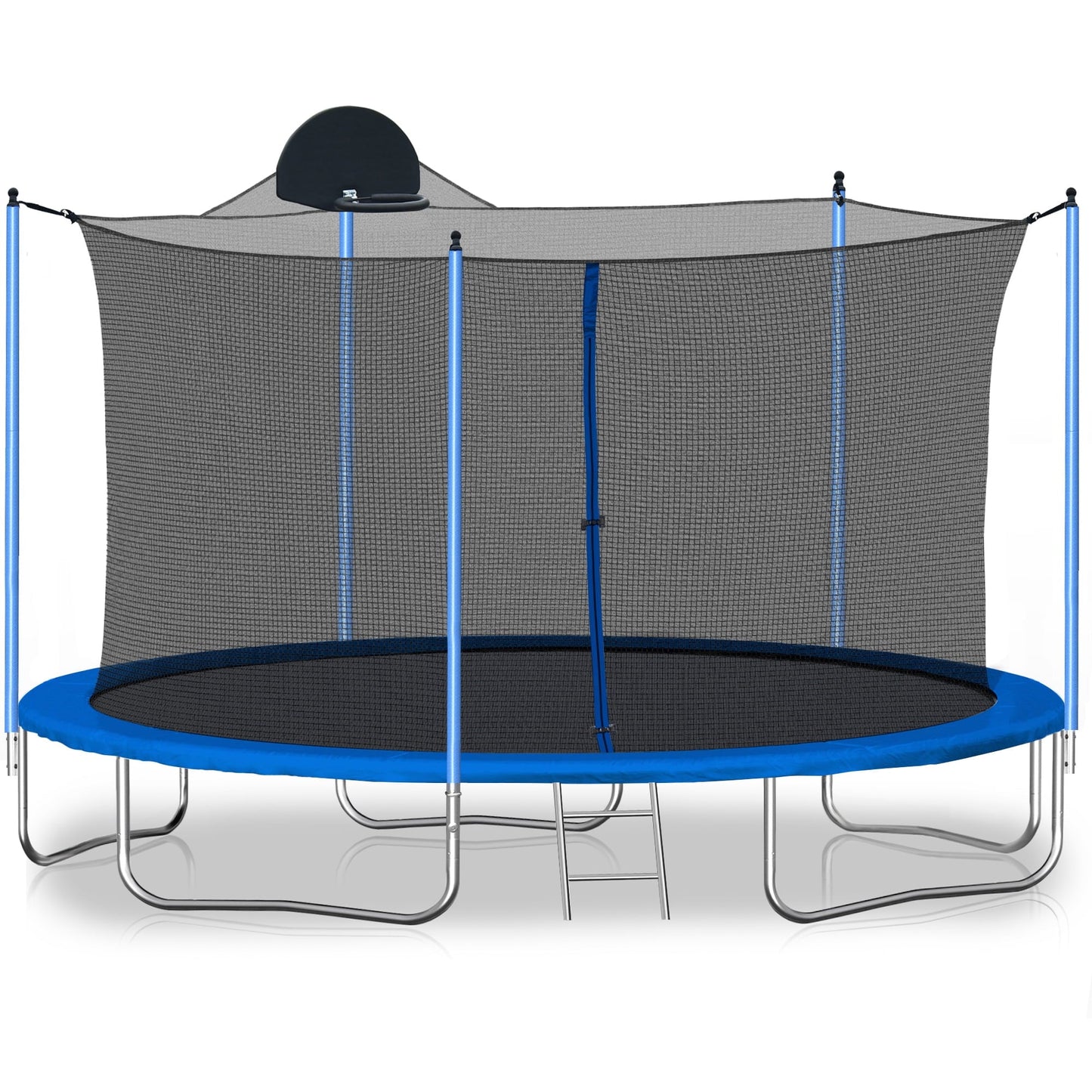 12ft Trampoline for Kids Teens Adults with Basketball Hoop and Safety Enclosure Net, Outdoor Large Recreational Trampoline with Metal Ladder