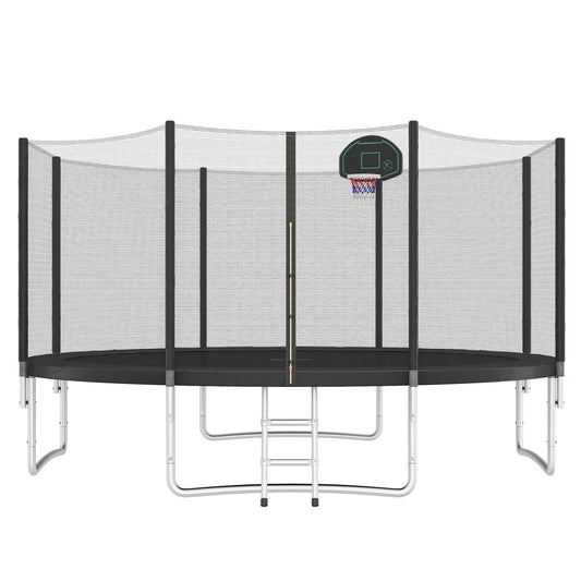 14ft Trampoline for Kids with Basketball Hoop and Enclosure Net/Ladder, Black