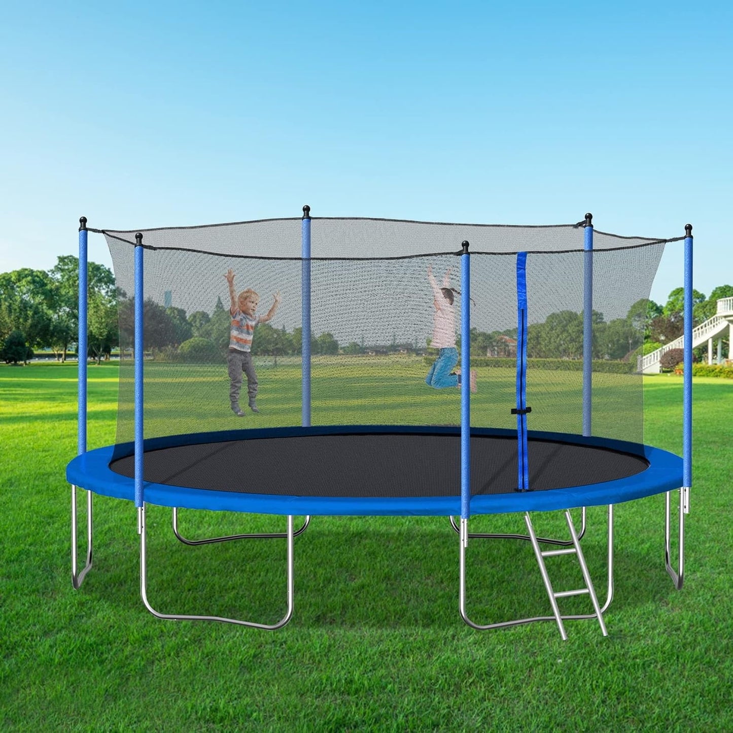 16FT Pumpkin Tranpoline for Adults Kids Tranpoline with Basketball Hoop, Outdoor Recreational Tranpolines, Fully Galvanized Anti-Rust Coating,Recreational Trampolines with Ladder