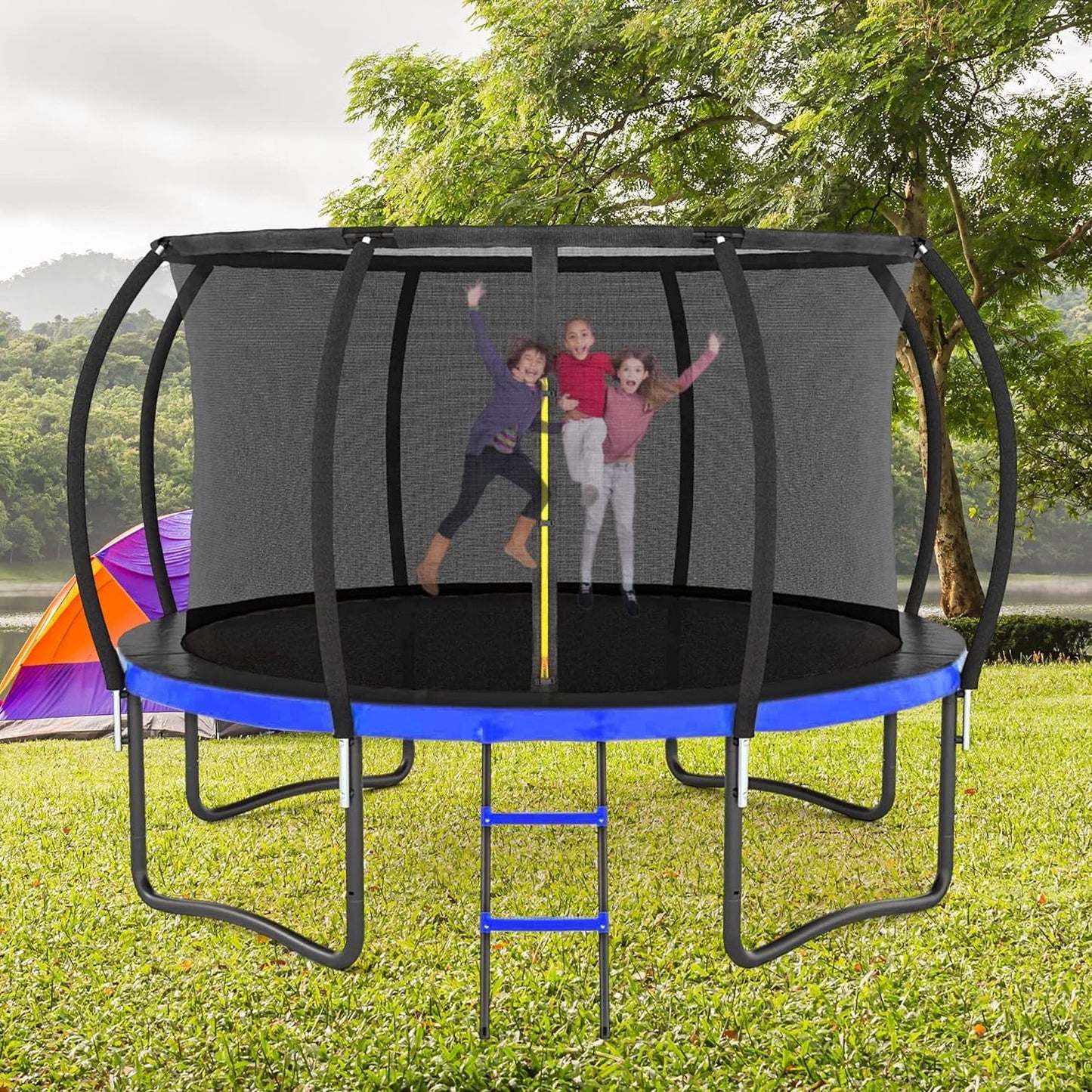 16FT Pumpkin Tranpoline for Adults Kids Tranpoline with Basketball Hoop, Outdoor Recreational Tranpolines, Fully Galvanized Anti-Rust Coating,Recreational Trampolines with Ladder