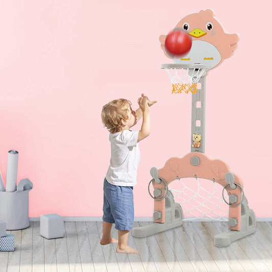 3 In 1 Adjustable Basketball Hoop Stand With Basketball/Ring Toss/Soccer