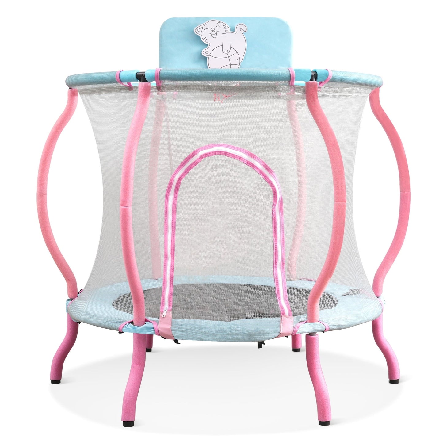 4FT Trampoline for Kids,Mini Toddler Trampoline with Enclosure & Basketball Hoop & Ball,Arc Designed and Full Surrounded for Extra Protection,Baby Blue