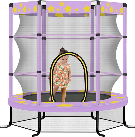 55' Trampoline for Kids, 4.5FT Indoor & Outdoor Mini Trampoline with Safety Enclosure Age 1-8, Purple