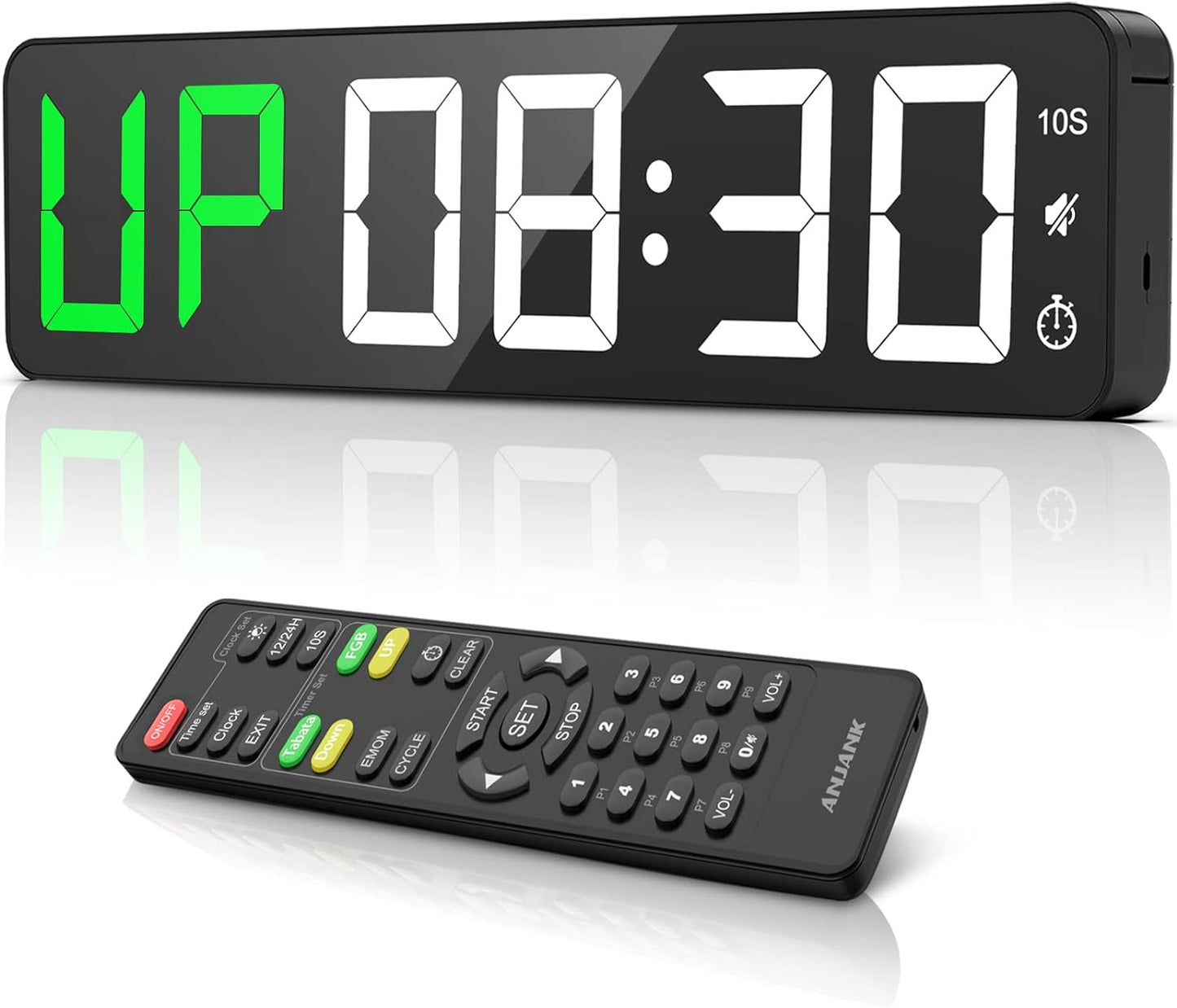 Gym Timer 15" Large LED Display Wall Clock | Interval Workout | Countdown & Up | Stopwatch | 12 Adjustable Volume | 3 Installation Ways | Digital Timer for Fitness Home Garage Gym and Outdoor Sport