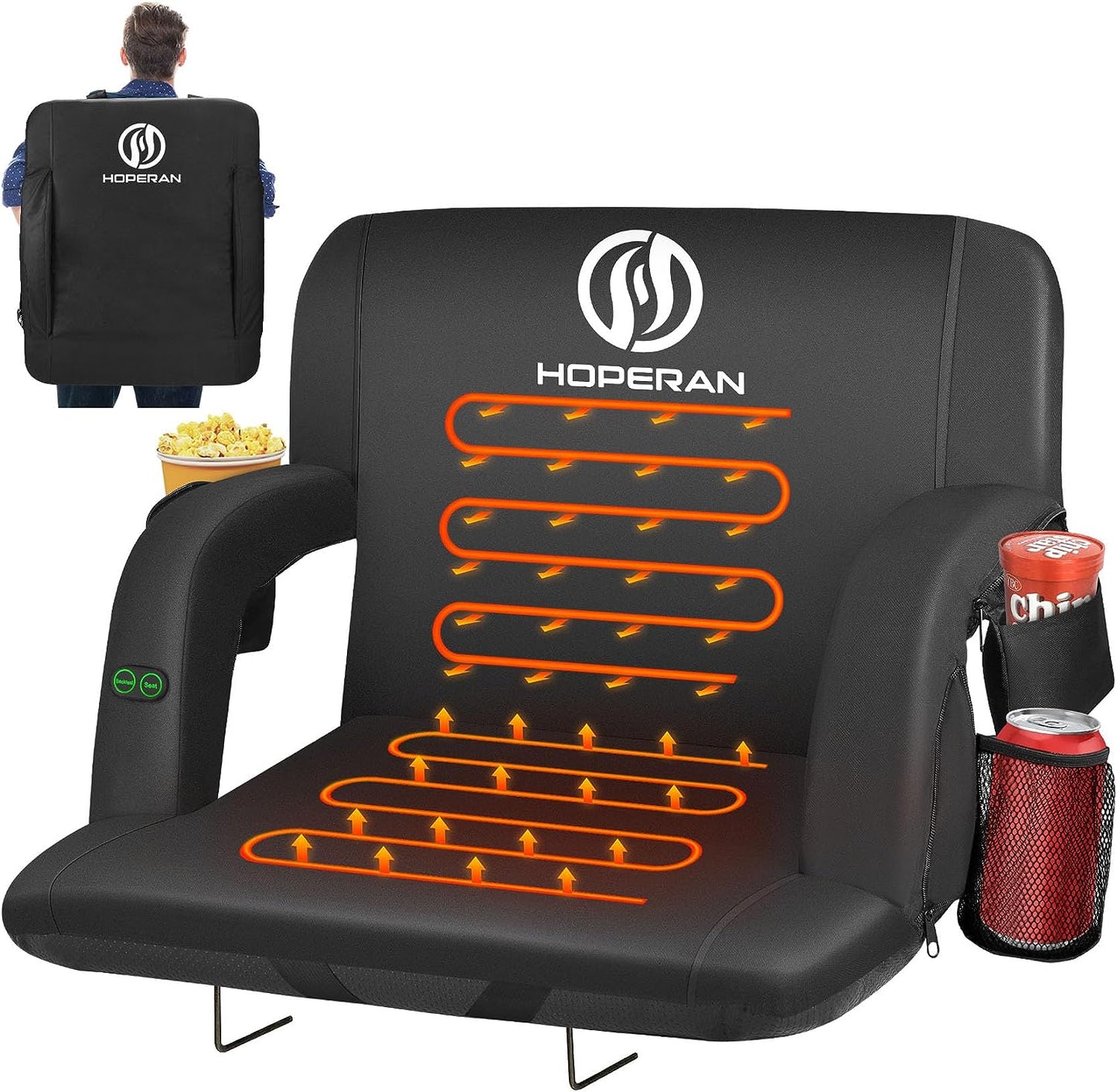 Heated Stadium Seats for Bleachers with Back Support, Stadium Seating for Bleachers Seat with Backrest (Black)