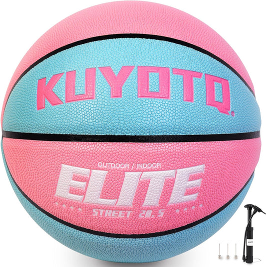 Girls Womens Size 6 (28.5") Elite Basketball with Pump Premium Composite Leather Basketball in&Outdoor Game Gym Training Competition Sports Basketballs Gifts for Girls/Womens KUYOTQ