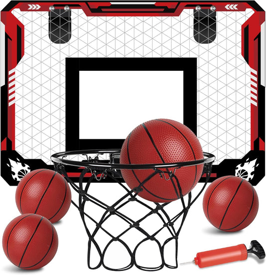 Basketball Hoop Indoor, Mini Basketball Hoop for Kids with 4 Balls, Foldable Over The Door Fan Backboard, Sports & Outdoor Play Toys Room Game, Birthday Gift for Teens Boy Girl Adults Ages 3+
