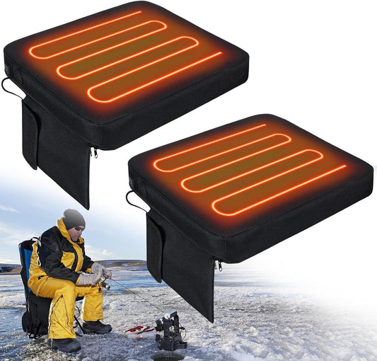 2 Pcs Portable Heated Seat Cushion Waterproof Stadium Seat Pad Rechargeable USB Power Chair Pad with 3 Level Adjustable Temperature Buckle for Sports Camping Fishing Office Home [No Power Bank]