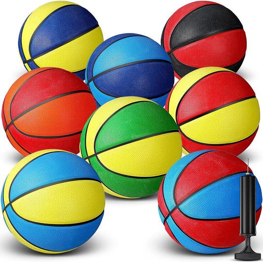 8 PCS Mini Basketballs for Kids Size 3 7 Inch Colorful Rubber Basketball Bulk with Pump for Mini Hoop Indoor Outdoor Practice Waterproof Pool Basketball Toddler Yard Game Back to School Gift