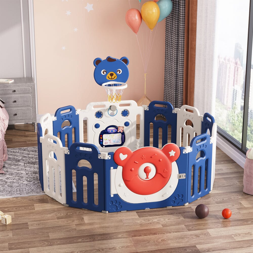 Baby Playpen Kids Safety Gate with Basketball Hoop Kids Basketball Hoops Living and Home 123cm W x 163cm D x 65cm H