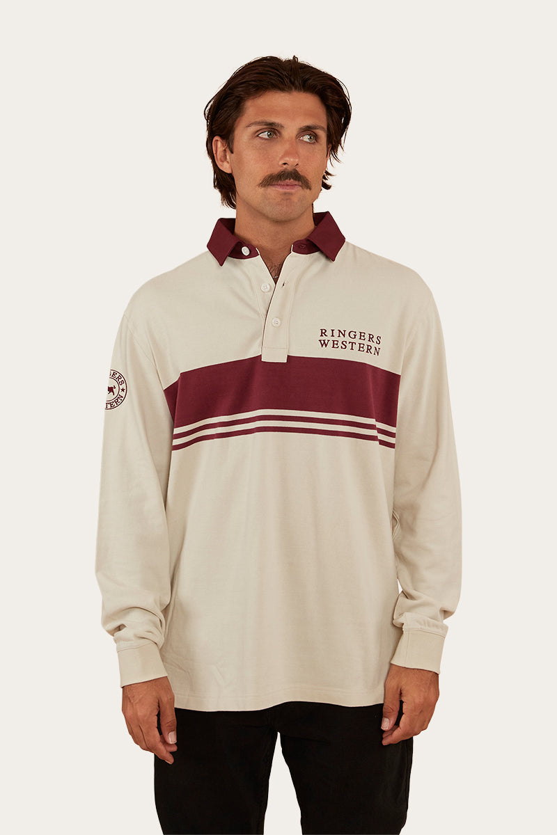 Edmonton Mens Rugby Jersey - Beige/Burgundy