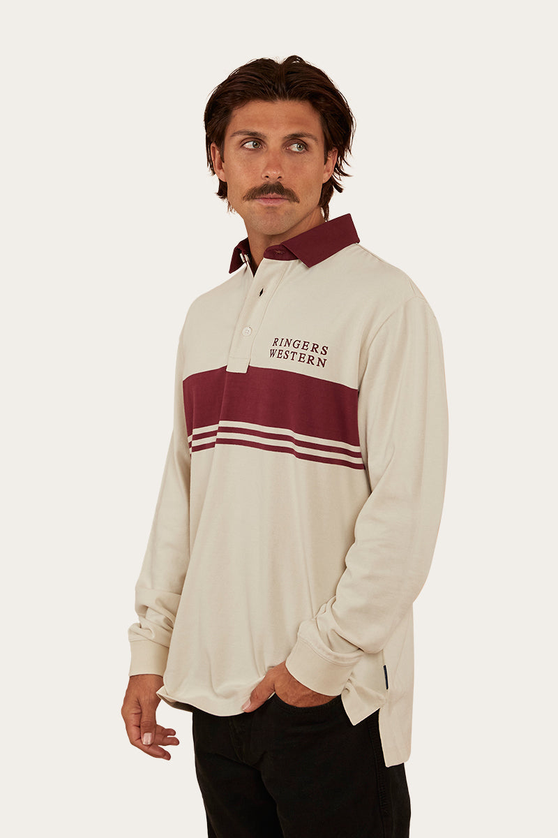 Edmonton Mens Rugby Jersey - Beige/Burgundy