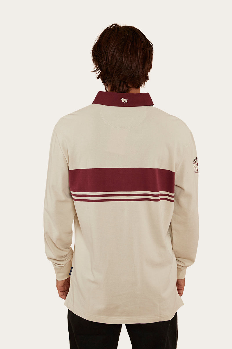 Edmonton Mens Rugby Jersey - Beige/Burgundy