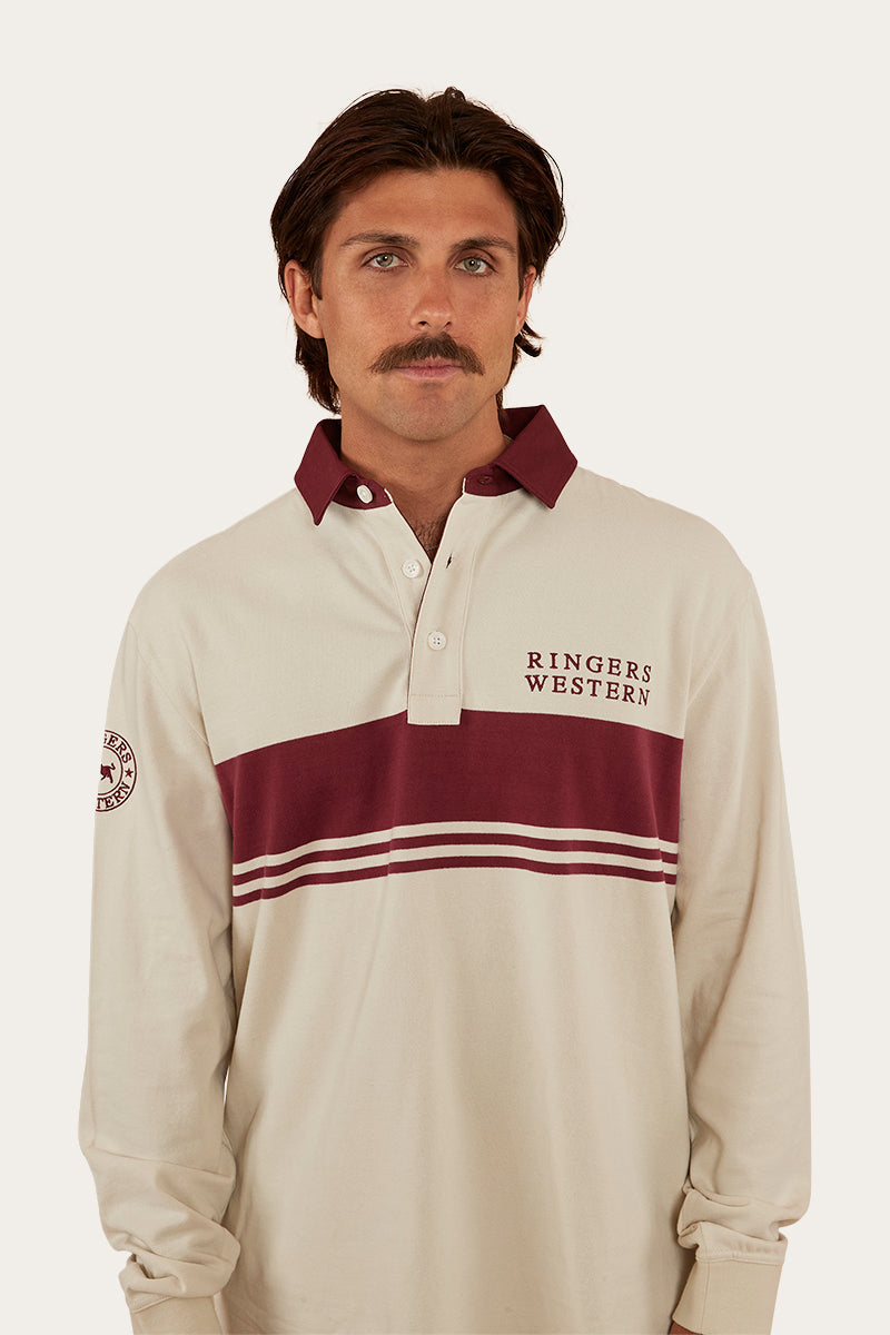 Edmonton Mens Rugby Jersey - Beige/Burgundy
