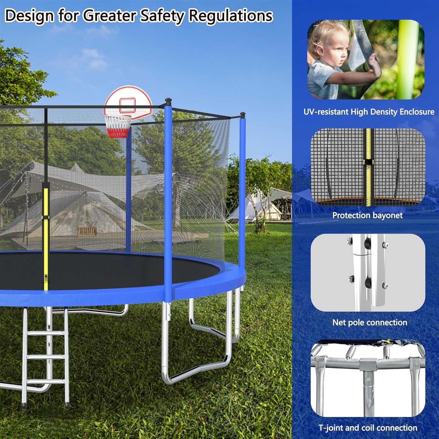 16FT Pumpkin Tranpoline for Adults Kids Tranpoline with Basketball Hoop, Outdoor Recreational Tranpolines, Fully Galvanized Anti-Rust Coating,Recreational Trampolines with Ladder