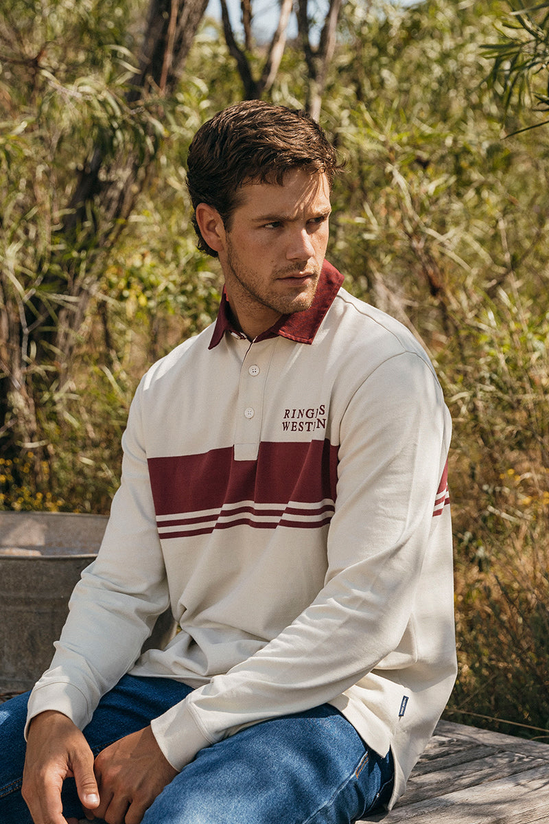 Edmonton Mens Rugby Jersey - Beige/Burgundy