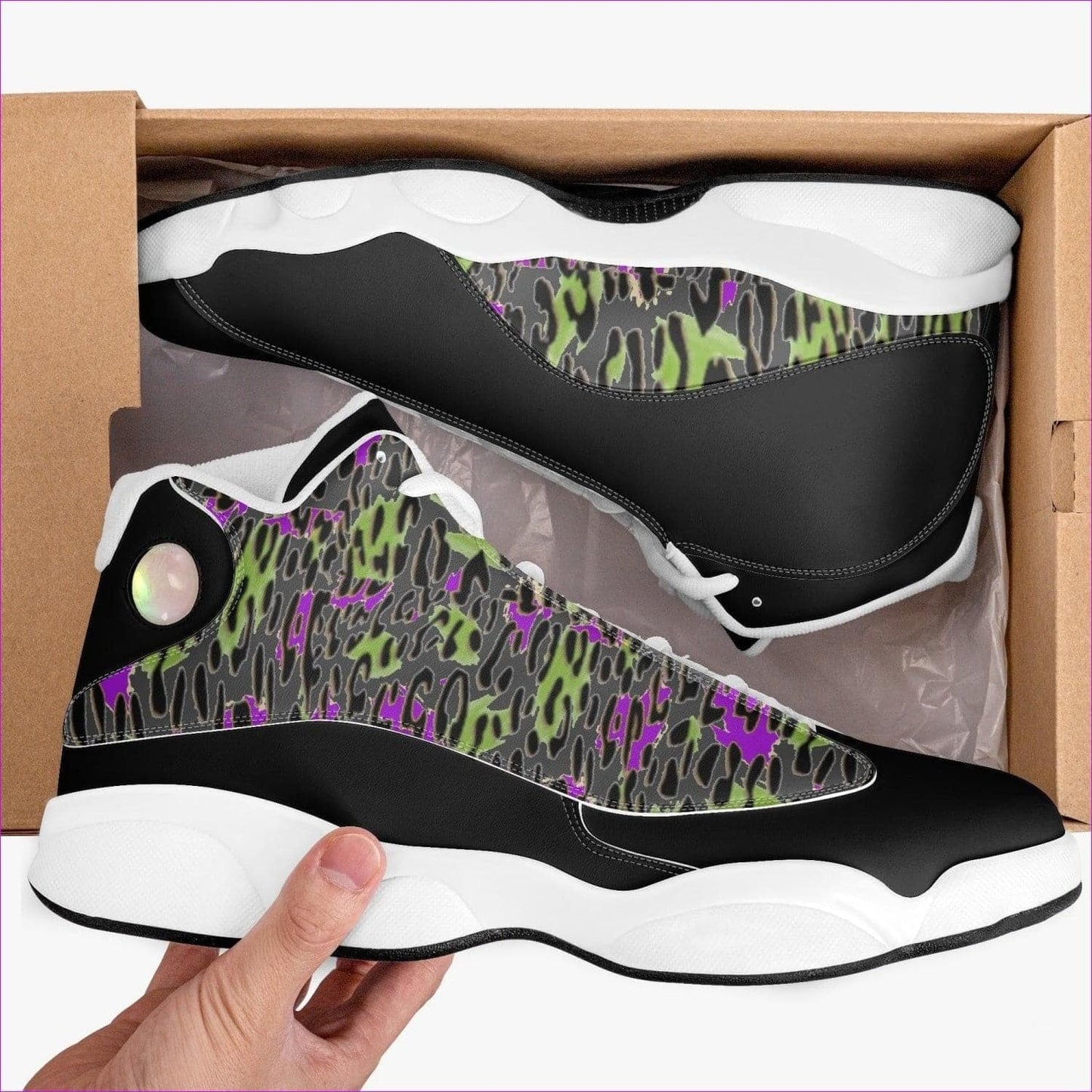 Men US14 EU48 - Leopard Grunge High-Top Leather Basketball Sneakers - Basketball sneaker at TFC&H Co.