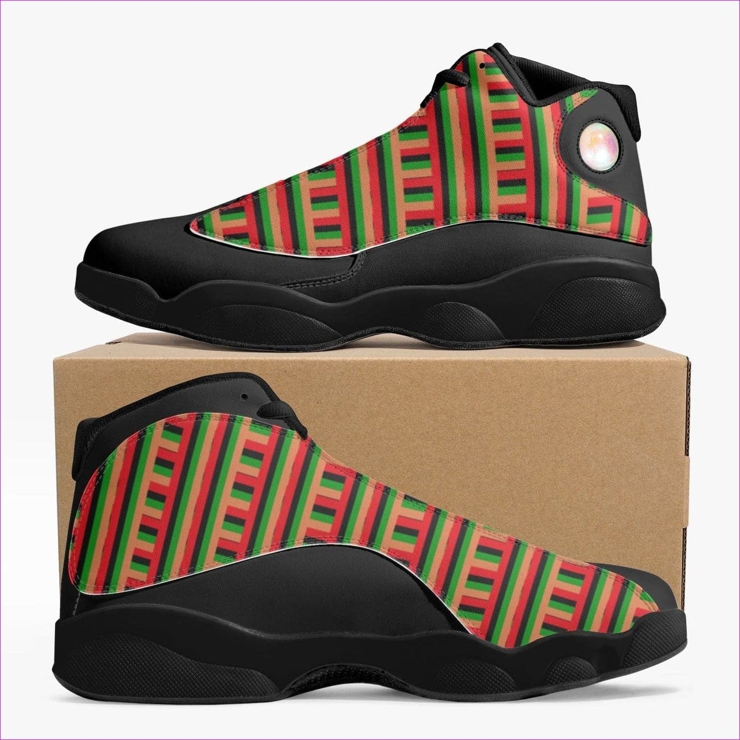 Women - Striped Galore Black Leather Basketball Sneakers - unisex basketball shoes at TFC&H Co.